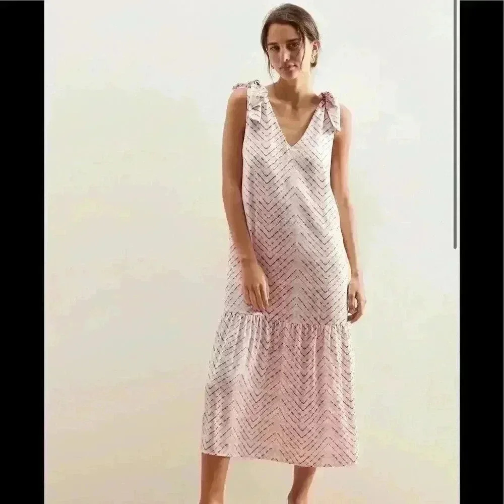 Banana Republic Tie-Shoulder Drop Waist Midi Pink Dress